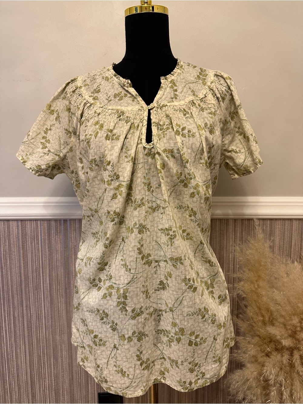 Eddie Bauer Women’s Tall Large 100%‎ Cotton Floral Peasant Blouse Cottagecore